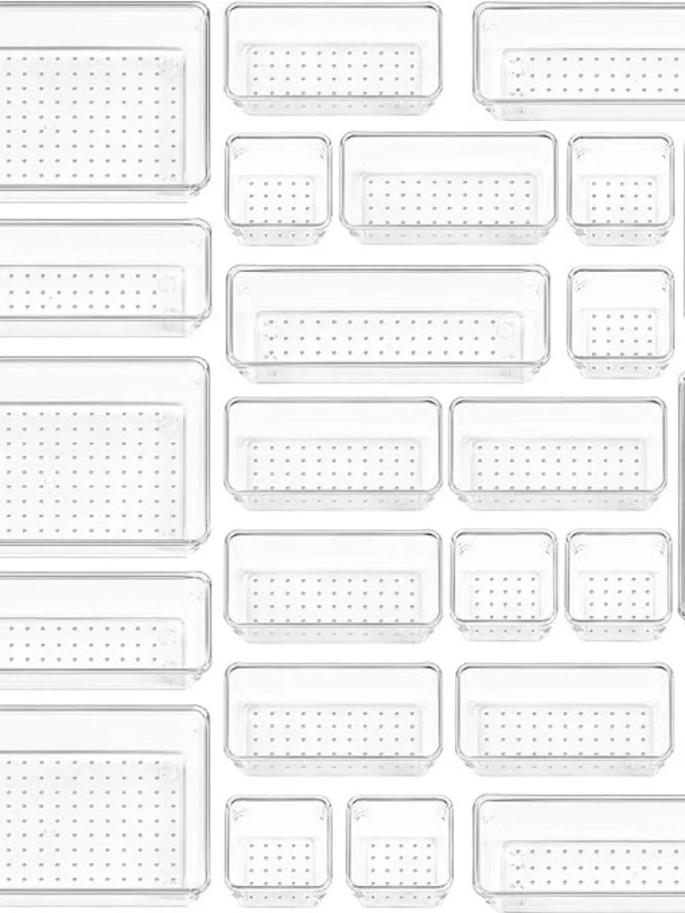 25 PCS Clear Plastic Drawer Organizers Set, 4-Size Versatile Bathroom and Vanity